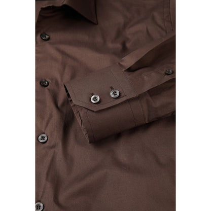 Chocolate - Side - Russell Collection Mens Long Sleeve Easy Care Fitted Shirt