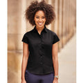 Black - Back - Russell Collection Ladies-Womens Cap Sleeve Easy Care Fitted Shirt