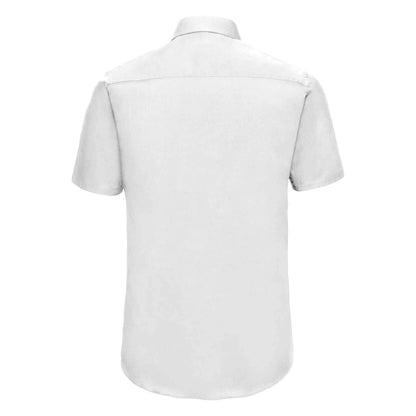 White - Back - Russell Collection Mens Short Sleeve Easy Care Fitted Shirt