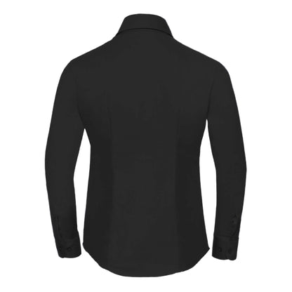 Black - Back - Russell Collection Ladies-Womens Long Sleeve Ultimate Non-Iron Shirt