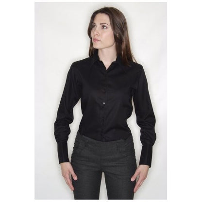 Black - Side - Russell Collection Ladies-Womens Long Sleeve Ultimate Non-Iron Shirt