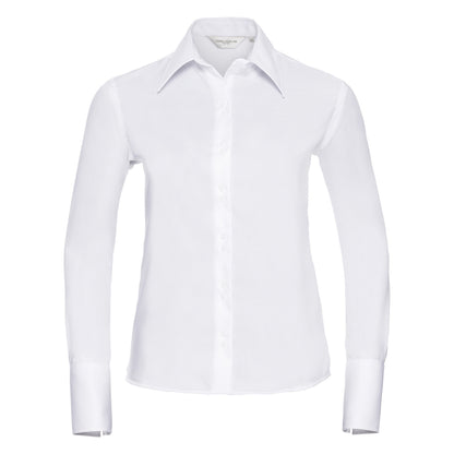 White - Front - Russell Collection Ladies-Womens Long Sleeve Ultimate Non-Iron Shirt