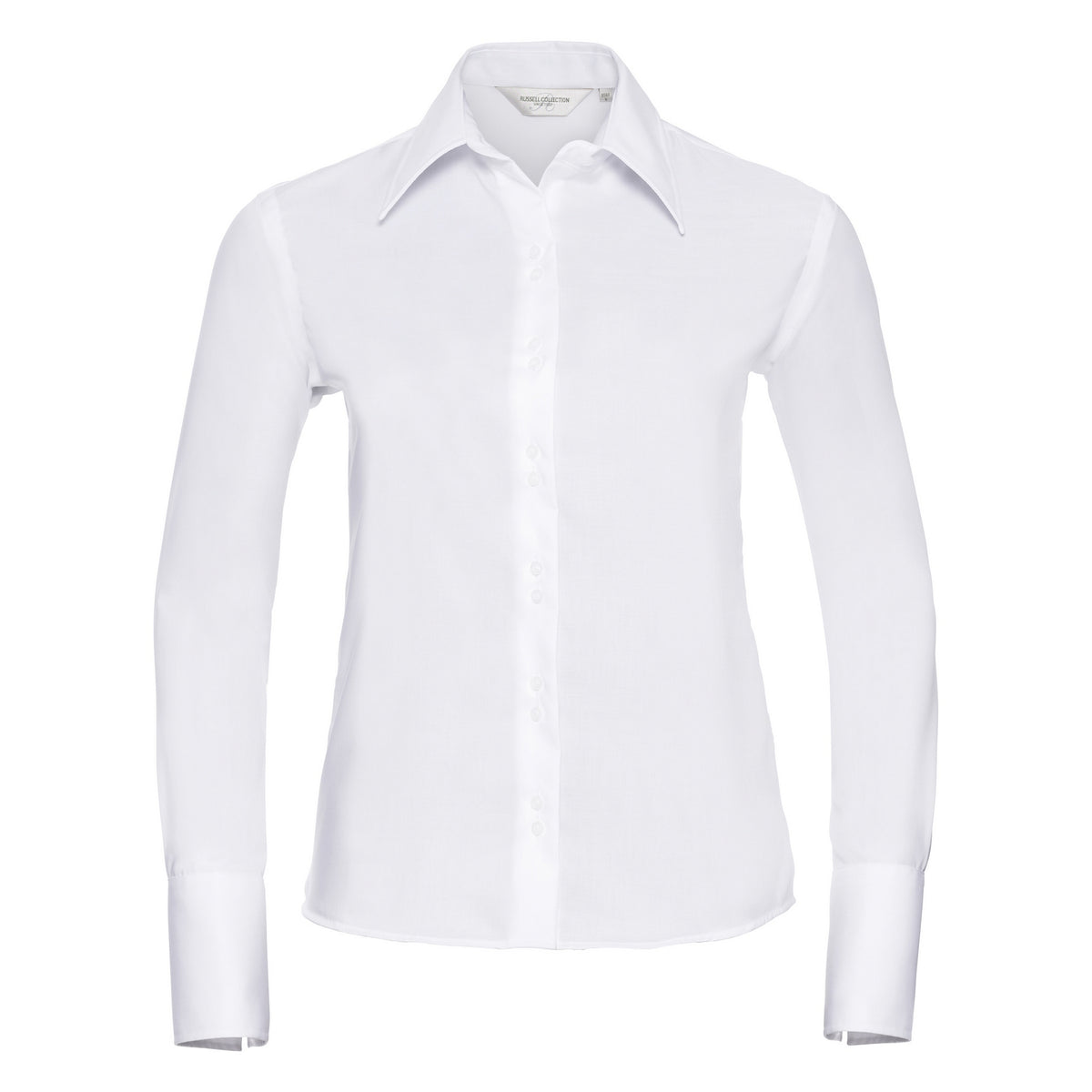 White - Front - Russell Collection Ladies-Womens Long Sleeve Ultimate Non-Iron Shirt