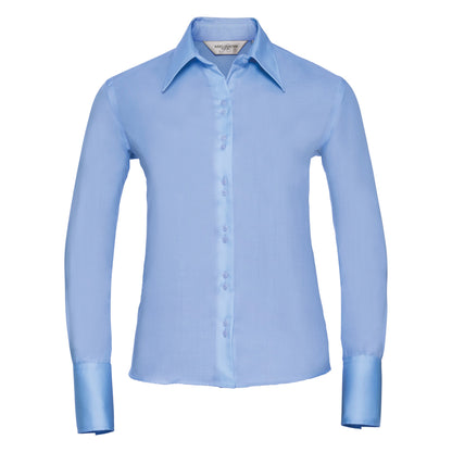 Bright Sky - Front - Russell Collection Ladies-Womens Long Sleeve Ultimate Non-Iron Shirt