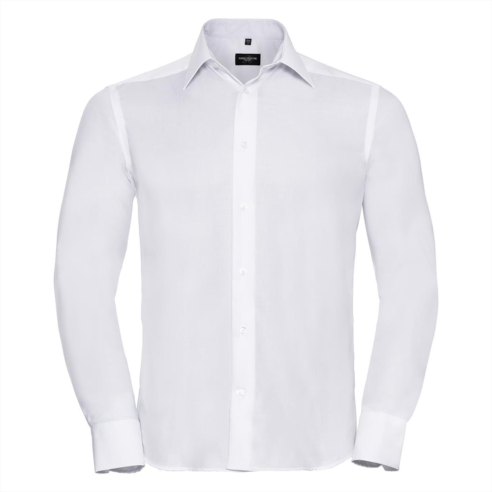 White - Front - Russell Collection Mens Long Sleeve Ultimate Non-Iron Shirt