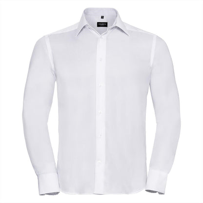 White - Front - Russell Collection Mens Long Sleeve Ultimate Non-Iron Shirt