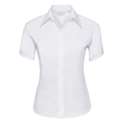 White - Front - Russell Collection Ladies-Womens Short Sleeve Ultimate Non-Iron Shirt