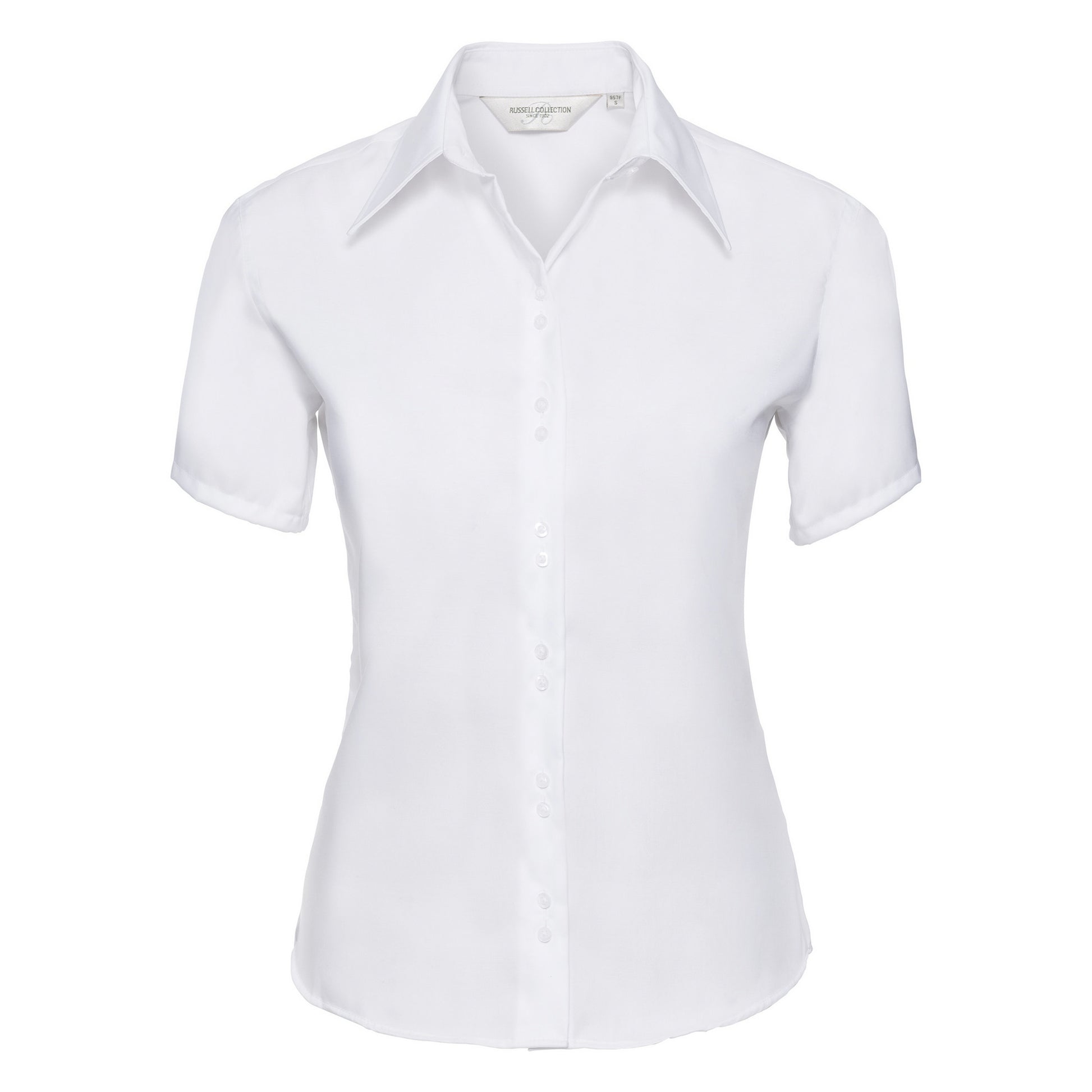 White - Front - Russell Collection Ladies-Womens Short Sleeve Ultimate Non-Iron Shirt