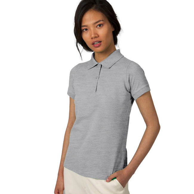 Heather Grey - Back - B&C Safran Pure Ladies Short Sleeve Polo Shirt