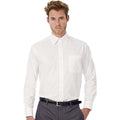 White - Side - B&C Mens Oxford Long Sleeve Shirt - Mens Shirts