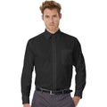 Black - Side - B&C Mens Oxford Long Sleeve Shirt - Mens Shirts