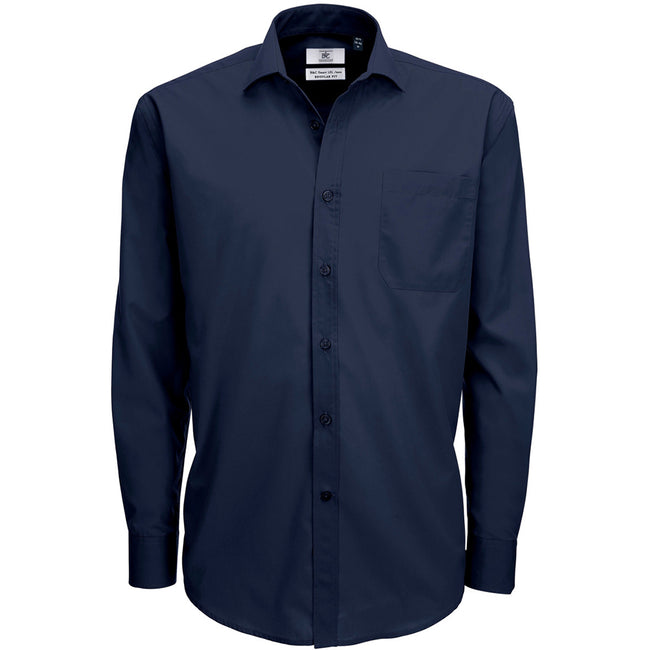 Navy Blue - Front - B&C Mens Smart Long Sleeve Poplin Shirt - Mens Shirts
