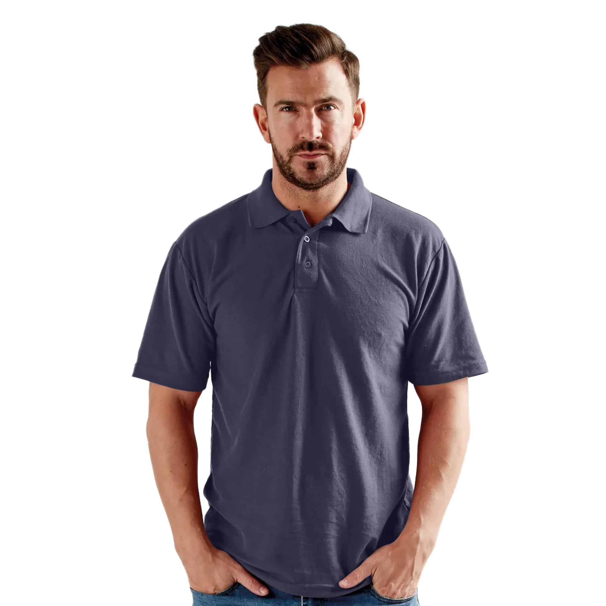 Navy Blue - Pack Shot - UCC 50-50 Mens Plain Pique Short Sleeve Polo Shirt