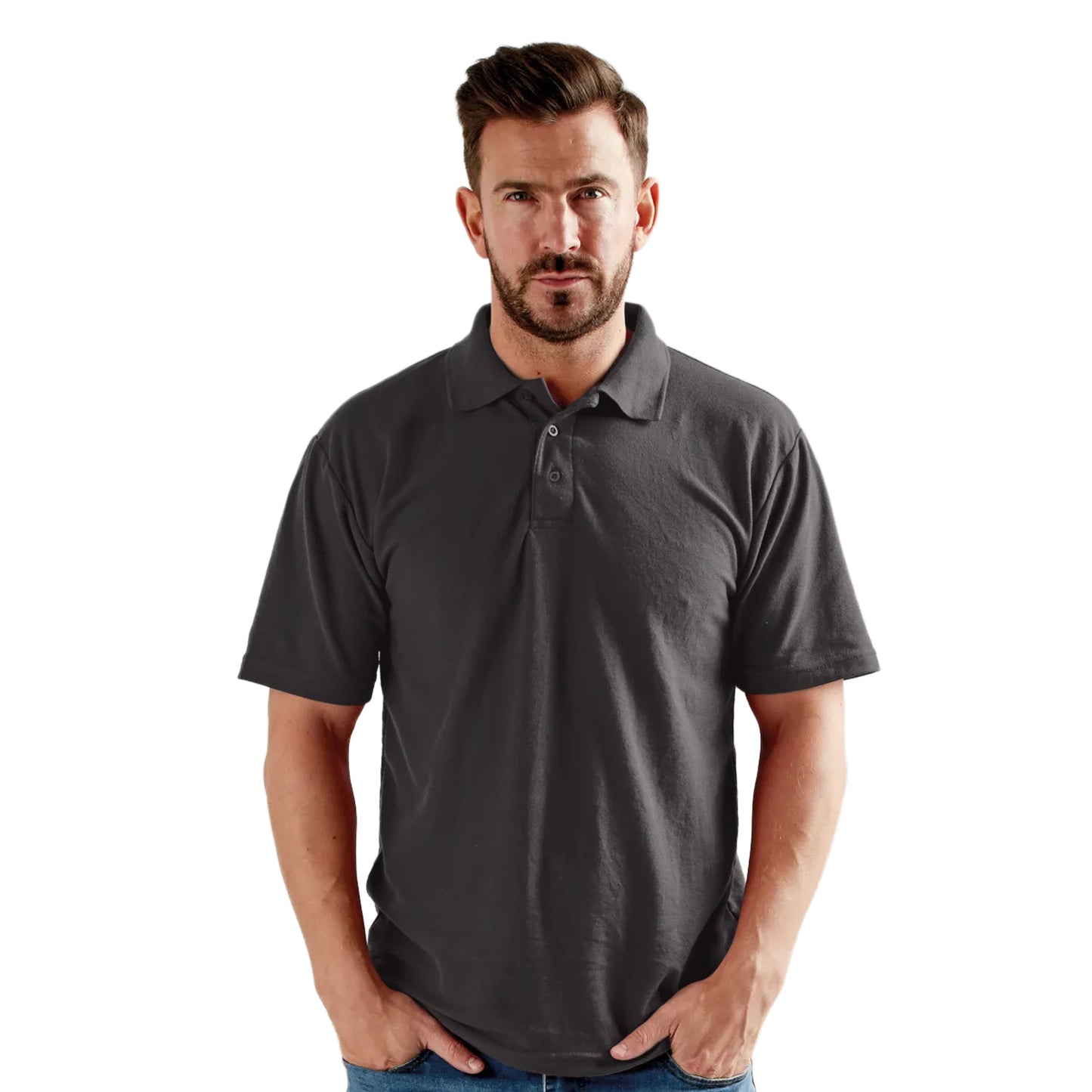Black - Pack Shot - UCC 50-50 Mens Plain Pique Short Sleeve Polo Shirt