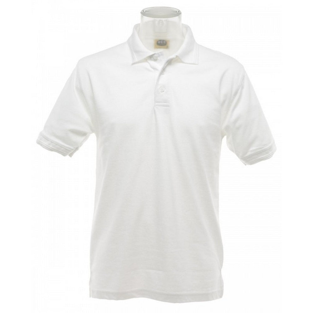 White - Side - UCC 50-50 Mens Heavyweight Plain Pique Short Sleeve Polo Shirt