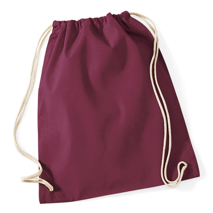 Burgundy - Front - Westford Mill Cotton Gymsac Bag - 12 Litres