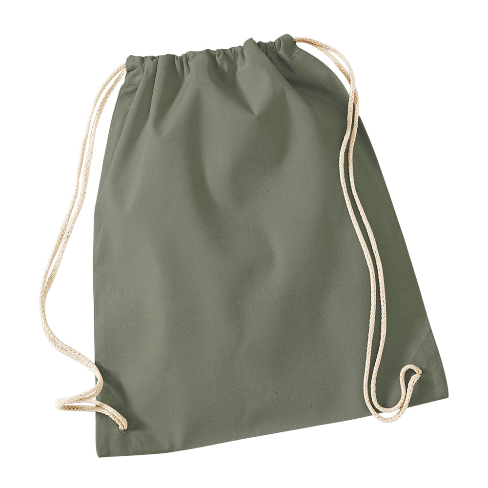 Olive - Front - Westford Mill Cotton Gymsac Bag - 12 Litres