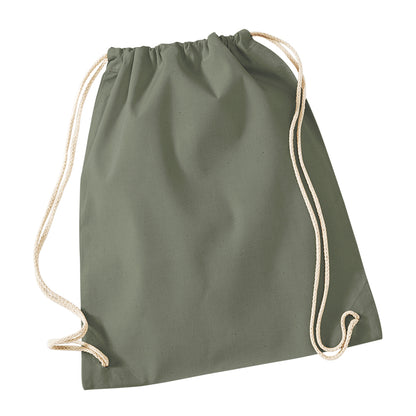 Olive - Front - Westford Mill Cotton Gymsac Bag - 12 Litres