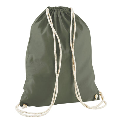 Olive - Back - Westford Mill Cotton Gymsac Bag - 12 Litres