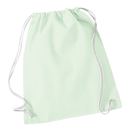 Pastel Mint-White - Front - Westford Mill Cotton Gymsac Bag - 12 Litres