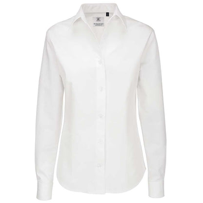 White - Front - B&C Womens-Ladies Sharp Twill Long Sleeve Shirt