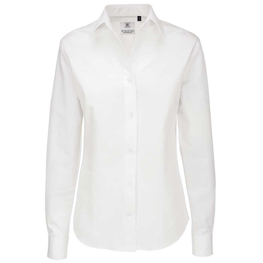 White - Front - B&C Womens-Ladies Sharp Twill Long Sleeve Shirt