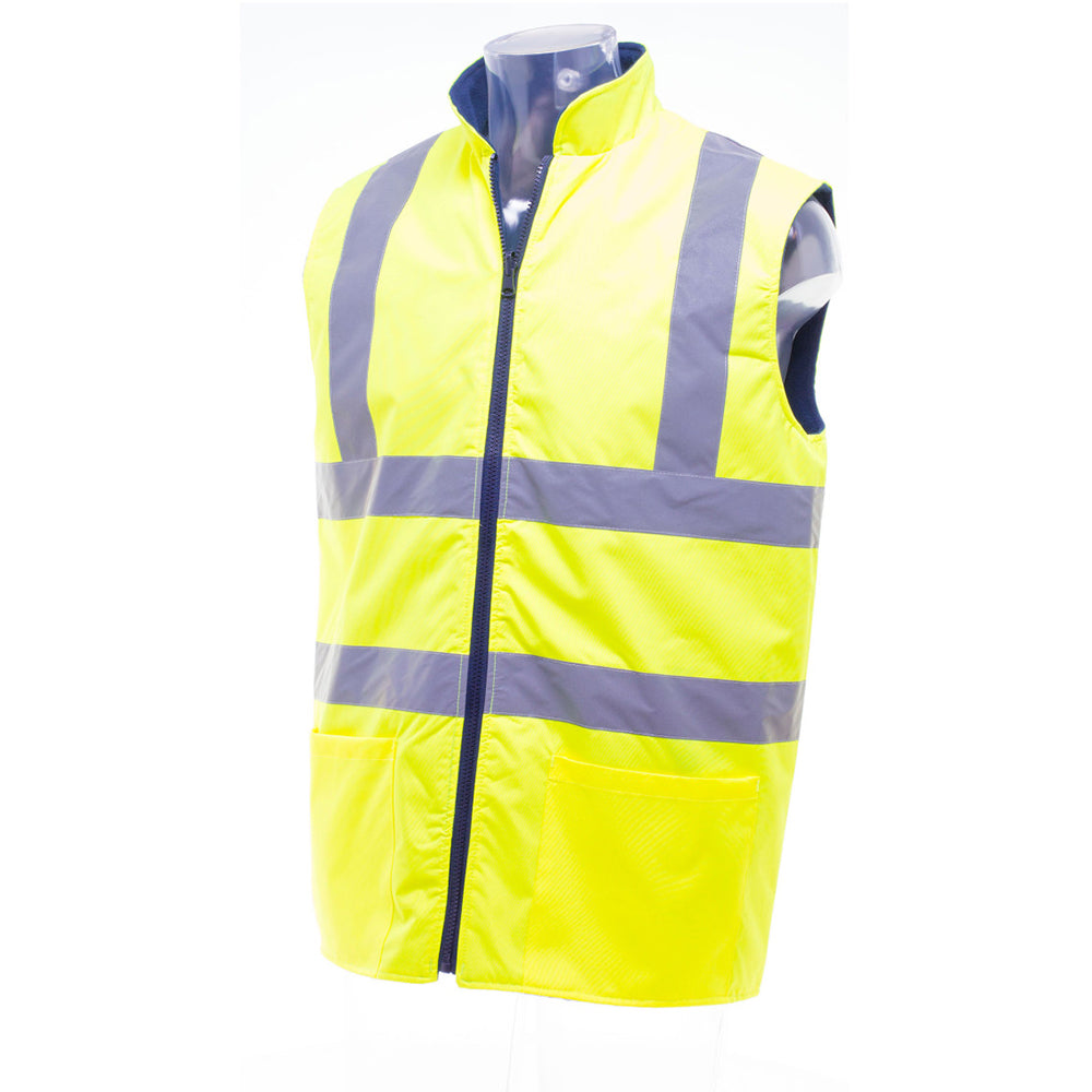 Hi-Vis Yellow - Back - Yoko Mens Workwear Hi-Vis Reversible Fleece Vest - Jacket