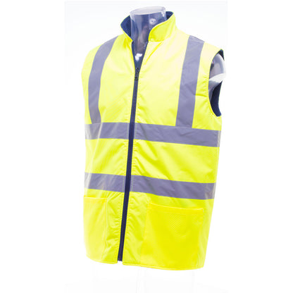 Hi-Vis Yellow - Back - Yoko Mens Workwear Hi-Vis Reversible Fleece Vest - Jacket
