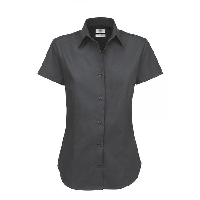 Dark Grey - Front - B&C Womens-Ladies Sharp Twill Short Sleeve Shirt