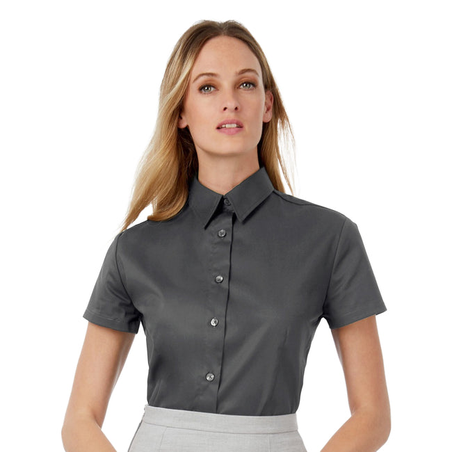 Dark Grey - Back - B&C Womens-Ladies Sharp Twill Short Sleeve Shirt