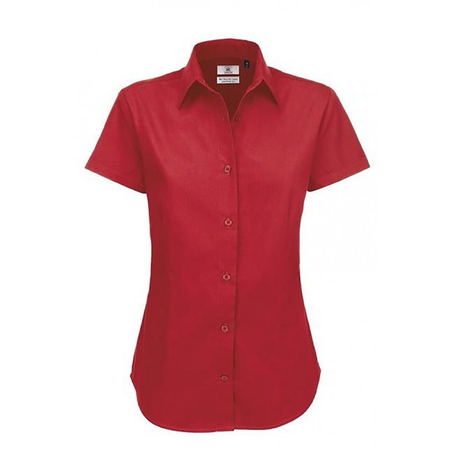 Deep Red - Front - B&C Womens-Ladies Sharp Twill Short Sleeve Shirt