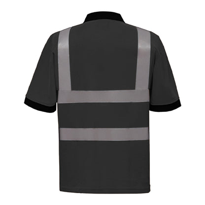 Black - Back - Yoko Hi-Vis Short Sleeve Polo Shirt - Mens Workwear