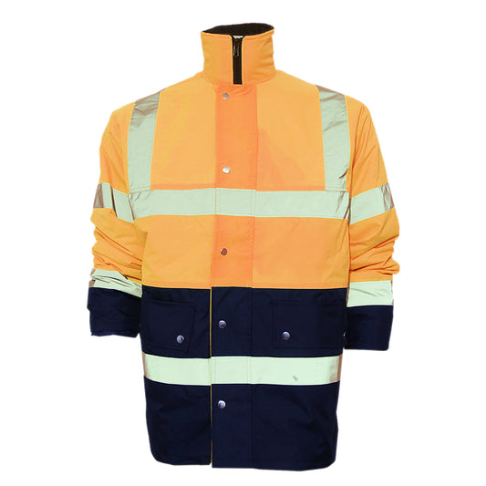 Hi Vis Orange-Navy - Front - Yoko Unisex Hi-Vis 2 Band Two Tone Jacket