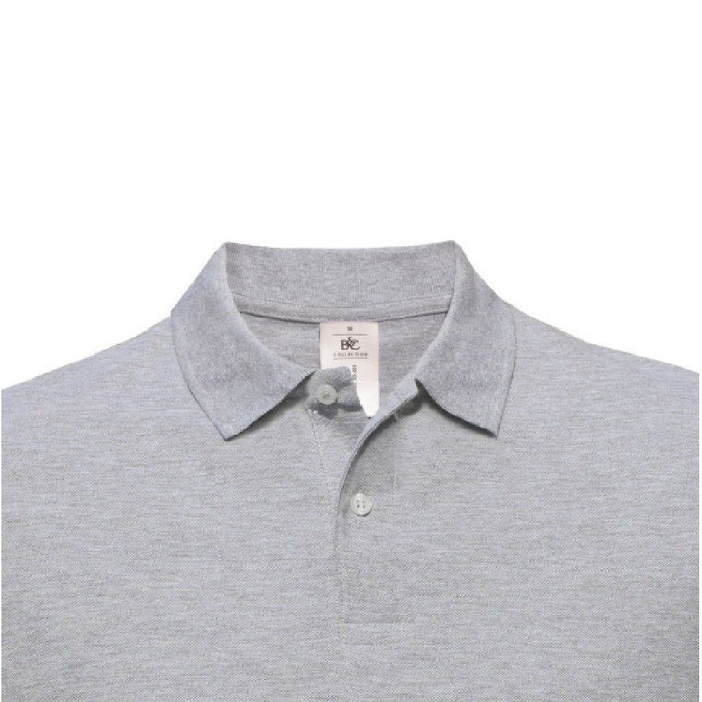 Heather Grey - Side - B&C ID.001 Mens Short Sleeve Polo Shirt