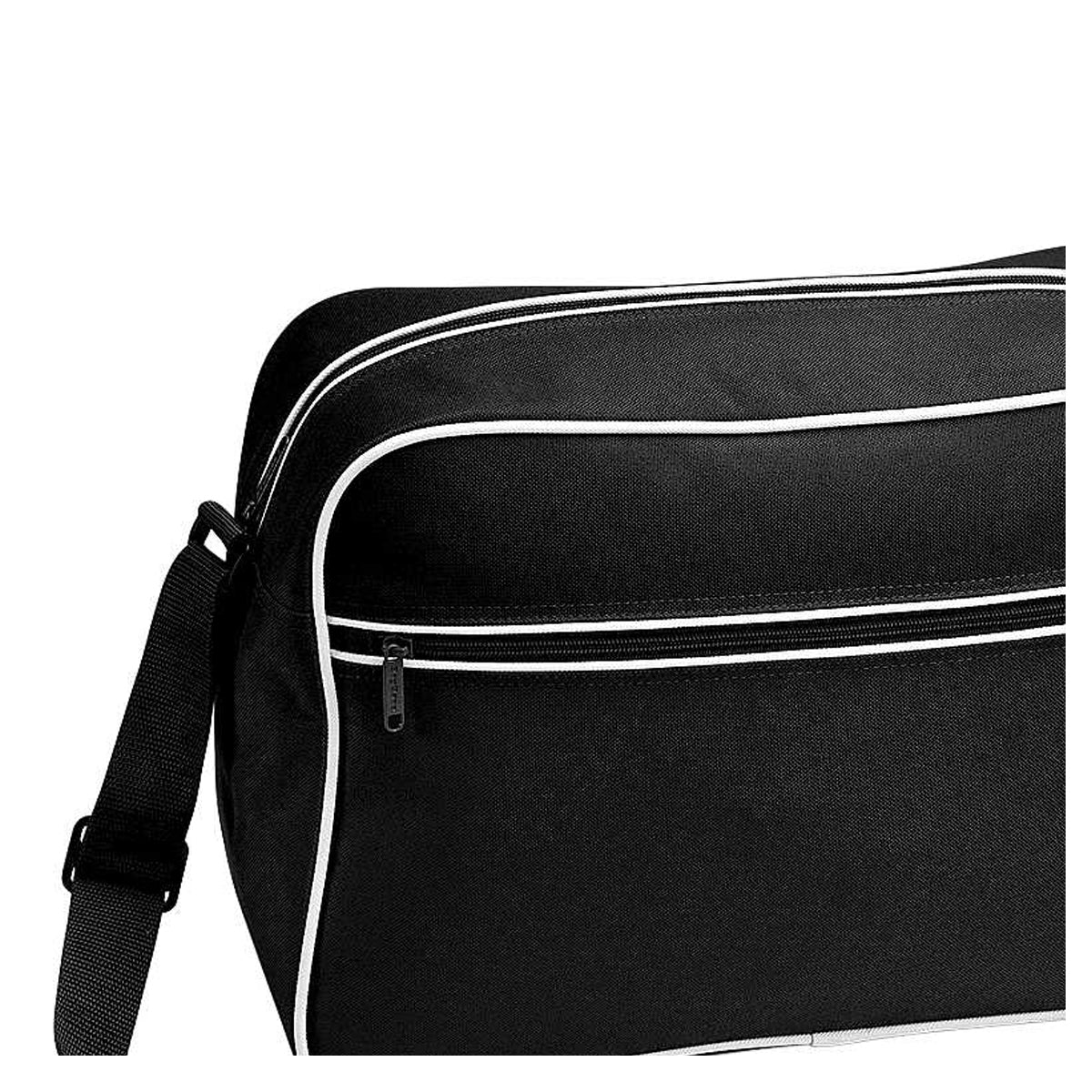 Black-White - Side - Bagbase Retro Adjustable Shoulder Bag (18 Litres)