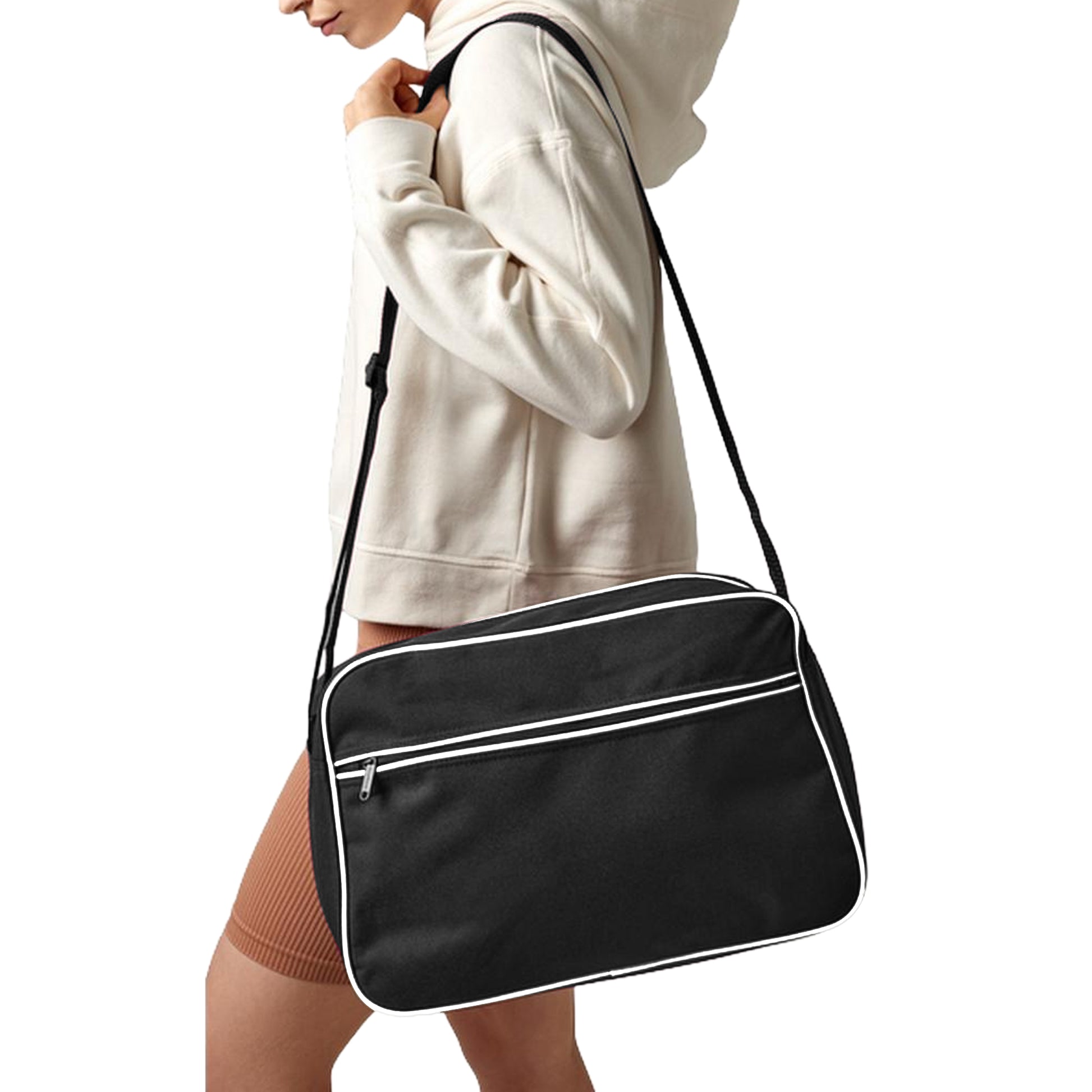Black-White - Lifestyle - Bagbase Retro Adjustable Shoulder Bag (18 Litres)