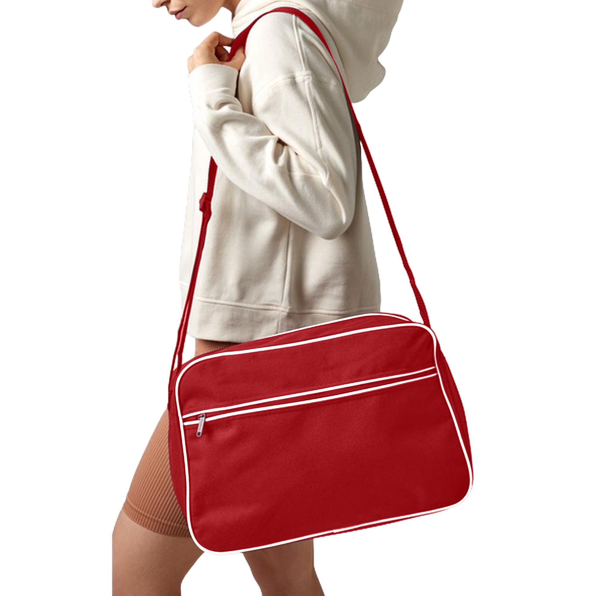 Classic Red-White - Pack Shot - Bagbase Retro Adjustable Shoulder Bag (18 Litres)