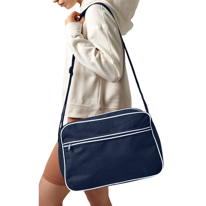 French Navy-White - Lifestyle - Bagbase Retro Adjustable Shoulder Bag (18 Litres)