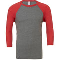 Grey-Light Red Triblend - Front - Canvas Mens 3-4 Sleeve Baseball T-Shirt