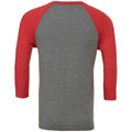Grey-Light Red Triblend - Back - Canvas Mens 3-4 Sleeve Baseball T-Shirt