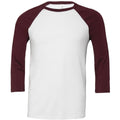White-Maroon - Front - Canvas Mens 3-4 Sleeve Baseball T-Shirt