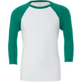 White-Kelly Green - Front - Canvas Mens 3-4 Sleeve Baseball T-Shirt