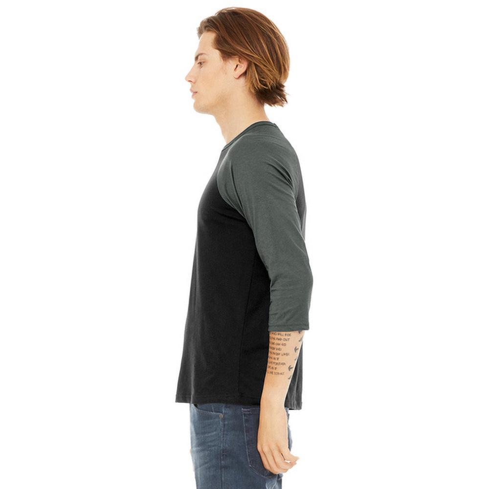 Black- Deep Heather Grey - Side - Canvas Mens 3-4 Sleeve Baseball T-Shirt