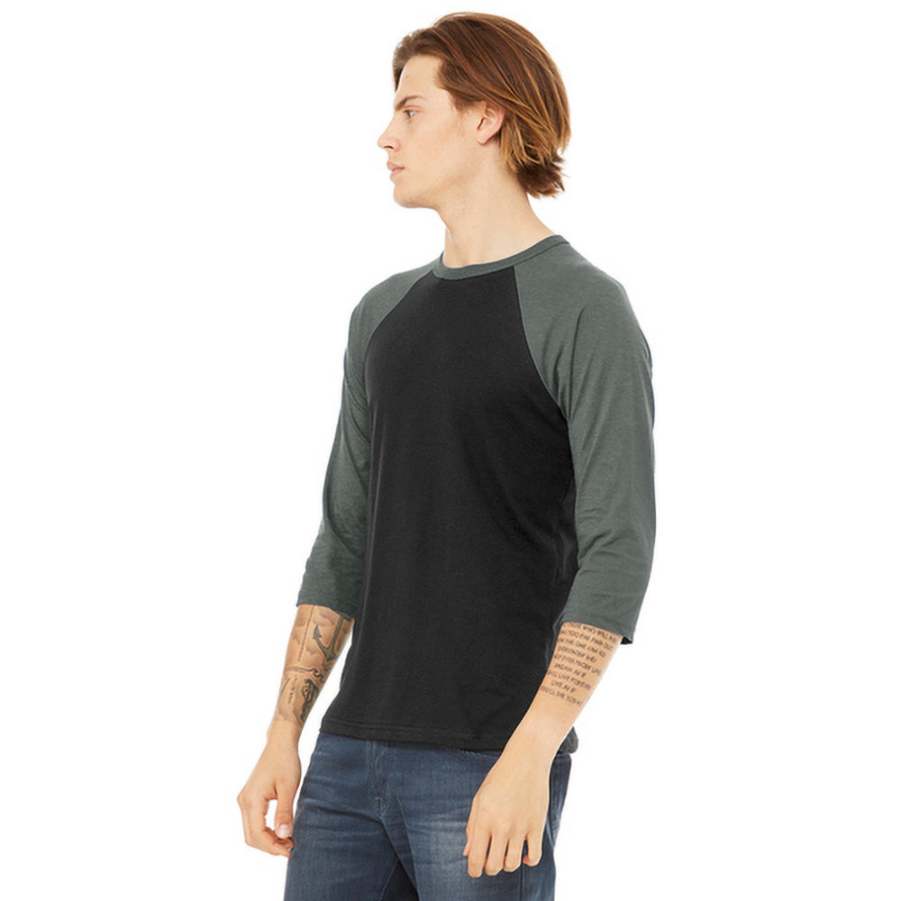 Black- Deep Heather Grey - Lifestyle - Canvas Mens 3-4 Sleeve Baseball T-Shirt