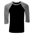 Black- Deep Heather Grey - Front - Canvas Mens 3-4 Sleeve Baseball T-Shirt