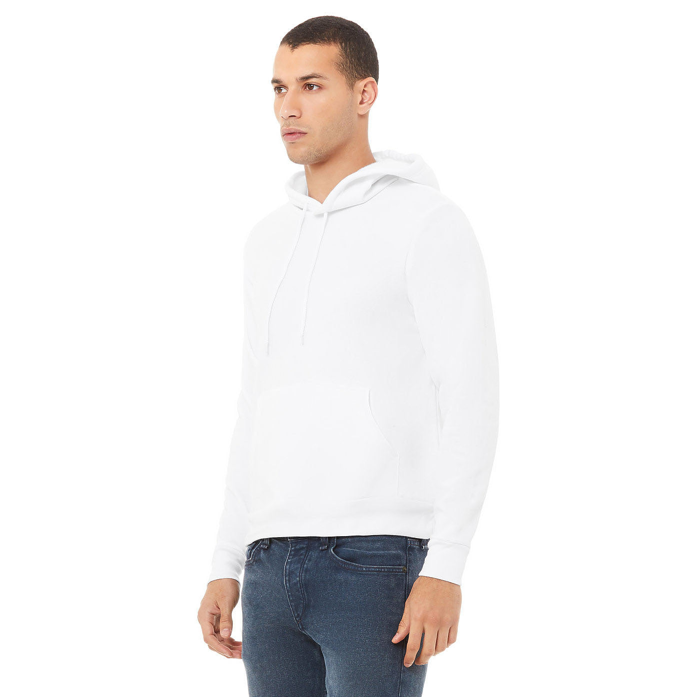 White - Side - Bella + Canvas Unisex Pullover Polycotton Fleece Hooded Sweatshirt - Hoodie