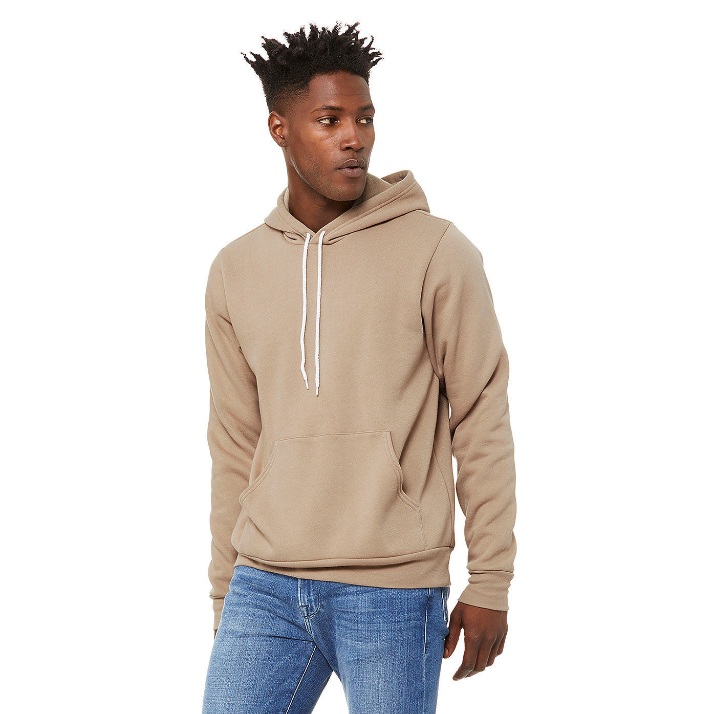 Tan - Back - Bella + Canvas Unisex Pullover Polycotton Fleece Hooded Sweatshirt - Hoodie