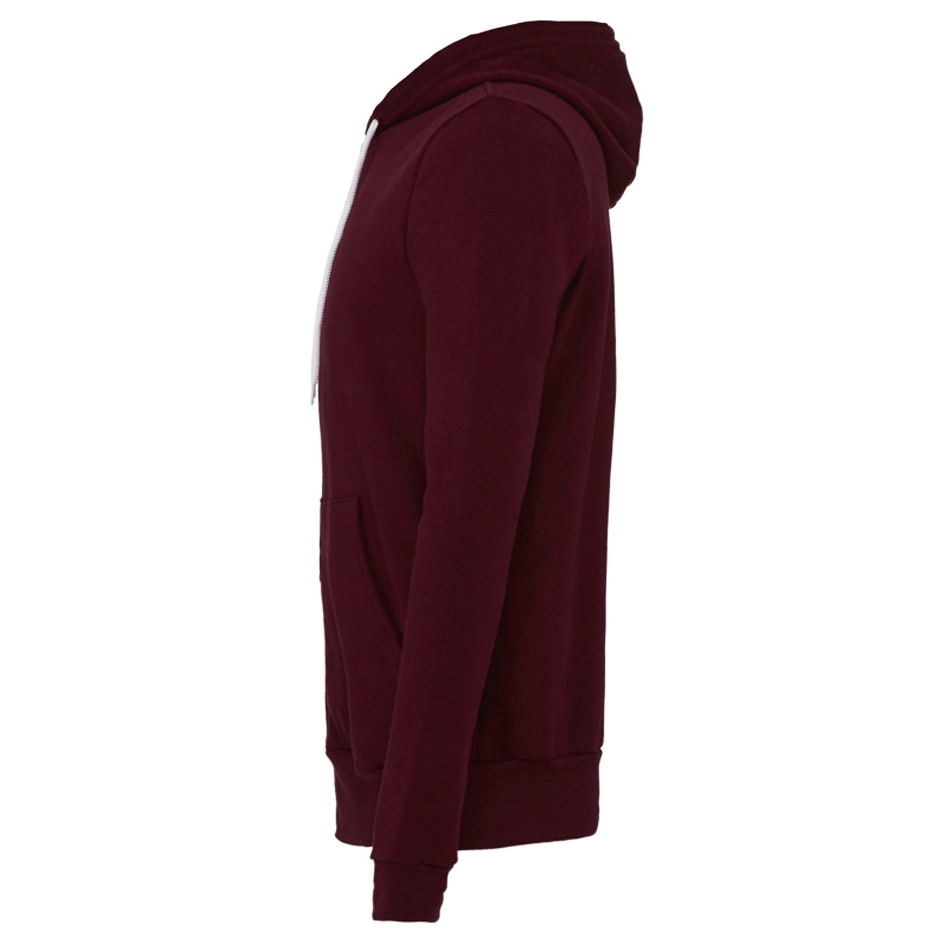 Maroon - Side - Canvas Unixex Zip-up Polycotton Fleece Hooded Sweatshirt - Hoodie