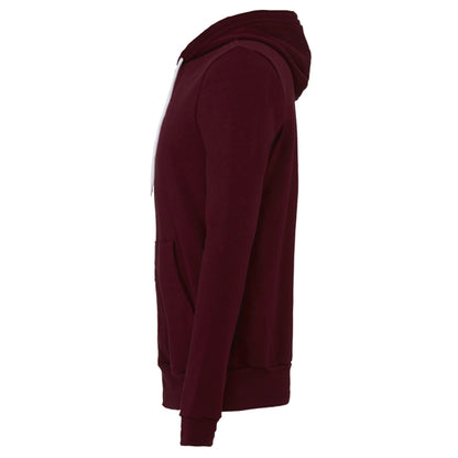 Maroon - Side - Canvas Unixex Zip-up Polycotton Fleece Hooded Sweatshirt - Hoodie