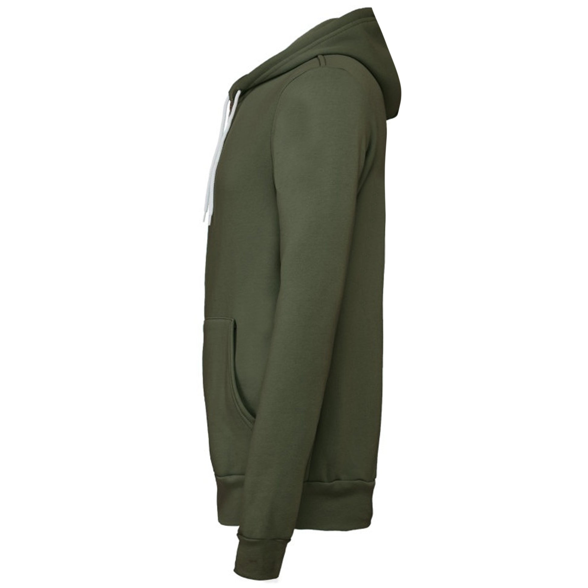 Military Green - Side - Canvas Unixex Zip-up Polycotton Fleece Hooded Sweatshirt - Hoodie